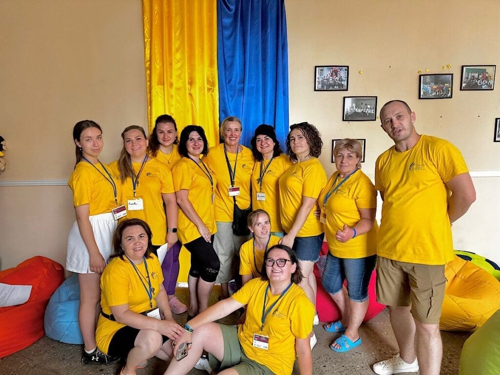 Kid's camp volunteers at a deoccupied village in Ukraine.
