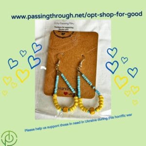 beaded earrings in blue and yellow
