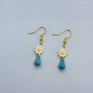 Daisy and turquoise drop earrings