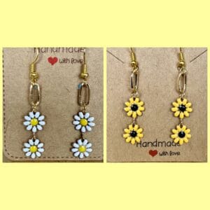Chain link sunflower and daisy earrings