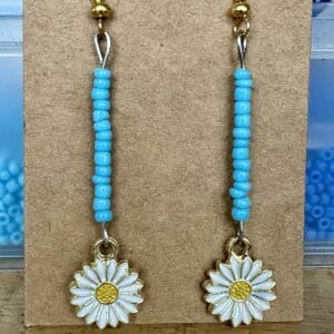 #SupportUkraine Blue glass and daisy earrings