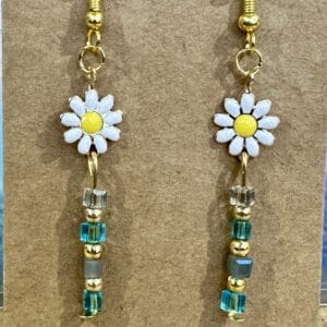 #SupportUkraine Beautiful crystal blues and enamel daisy handmade earrings