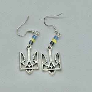 Tryzub earrings with beads style 1