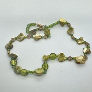 Handmade green pearl shell and glass necklace