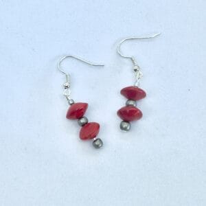 red sandalwood and silver earrings