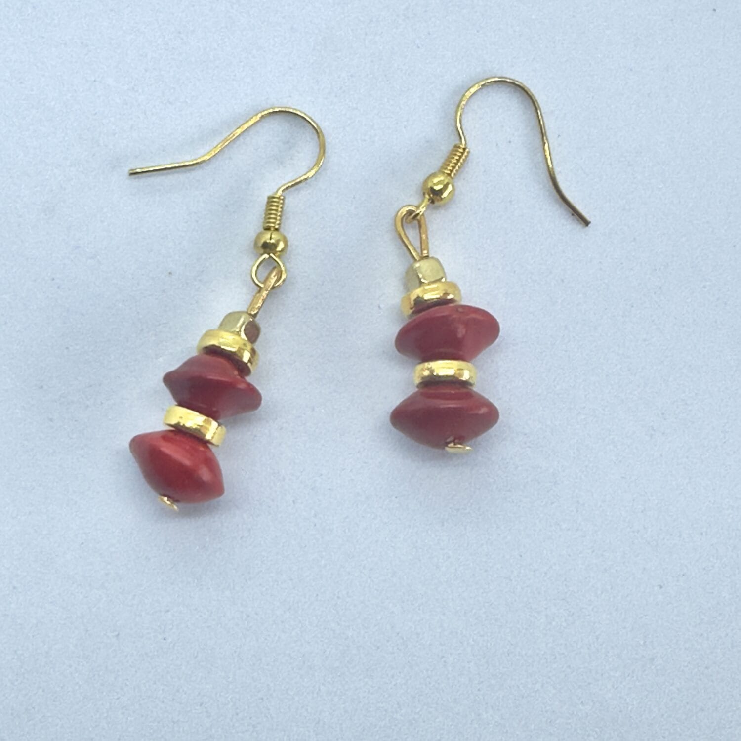 gold and red sandalwood earrings