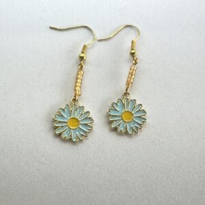Earrings with Blue Daisies and Glitter Beads-1