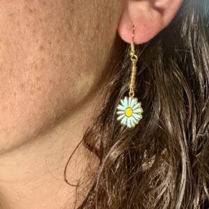 Earrings with Blue Daisies and Glitter Beads-3