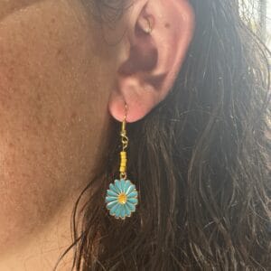 Earrings with Blue Daisies and Yellow Beads-2