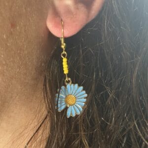 Earrings with Blue Daisies and Yellow Beads