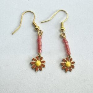 Earrings with Floral Design and Colourful Beads style-1