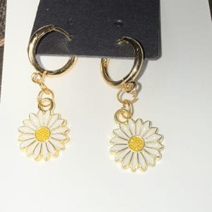 Golden enamelled daisy earrings