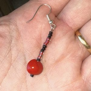 Red sandalwood seed and red/black glass earrings