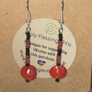 Red sandalwood seed and red/black glass earrings