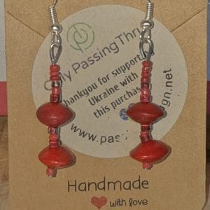 Red sandalwood seed and red/gold glass earrings