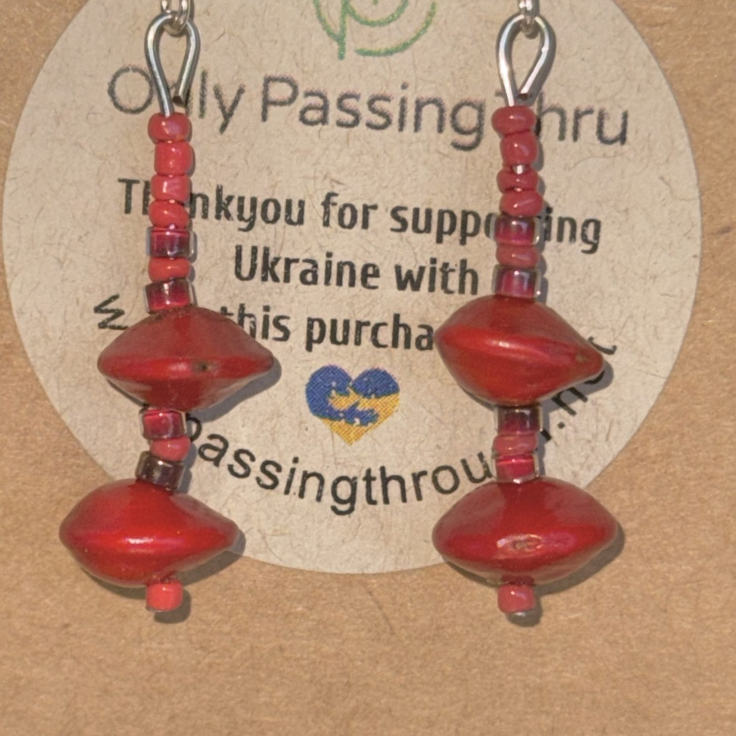 Red sandalwood seed and red/gold glass earrings