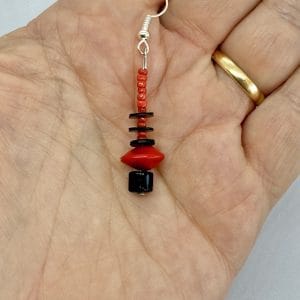 Handmade Earrings with Red Seeds and Black Beads