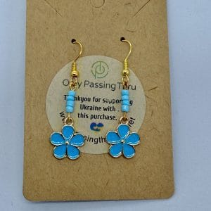 Handmade earrings with enamelled Blue flower