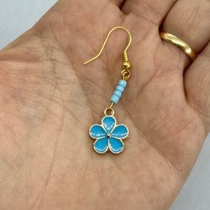 Handmade earrings with enamelled Blue flower
