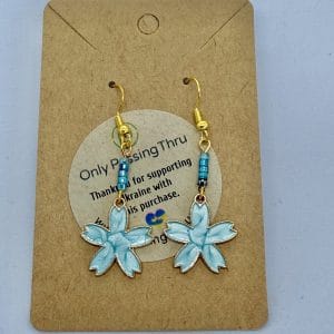 Handmade earrings with enamelled Blue swirls flowers