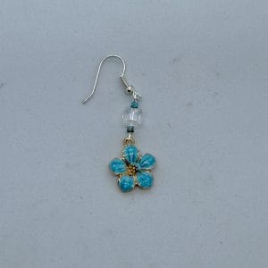Handmade earrings with enamelled flowers Blue blossom with crystal