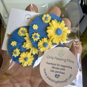 floral-handmade-earrings-in-flag-colours - OPT Bright floral handmade earrings in flag colours