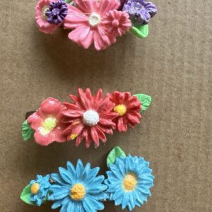 three colourful flower hairclips