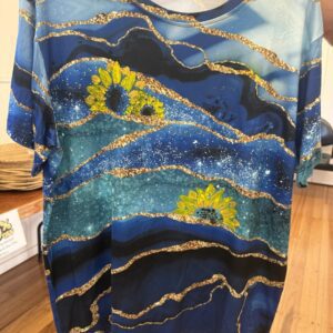 #SupportUkraine Handpainted Sunflowers on Ocean waves T-shirt size 16-18