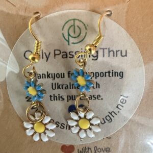Delicate #SupportUkraine enamelled daisy drop earrings